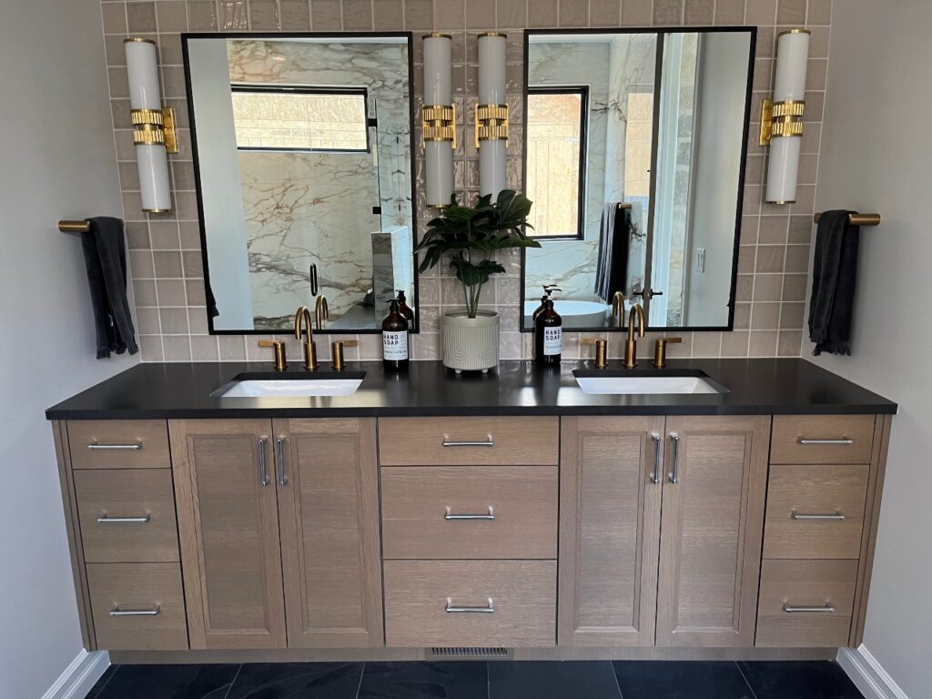 Image shows newly remodeled bathroom vanity